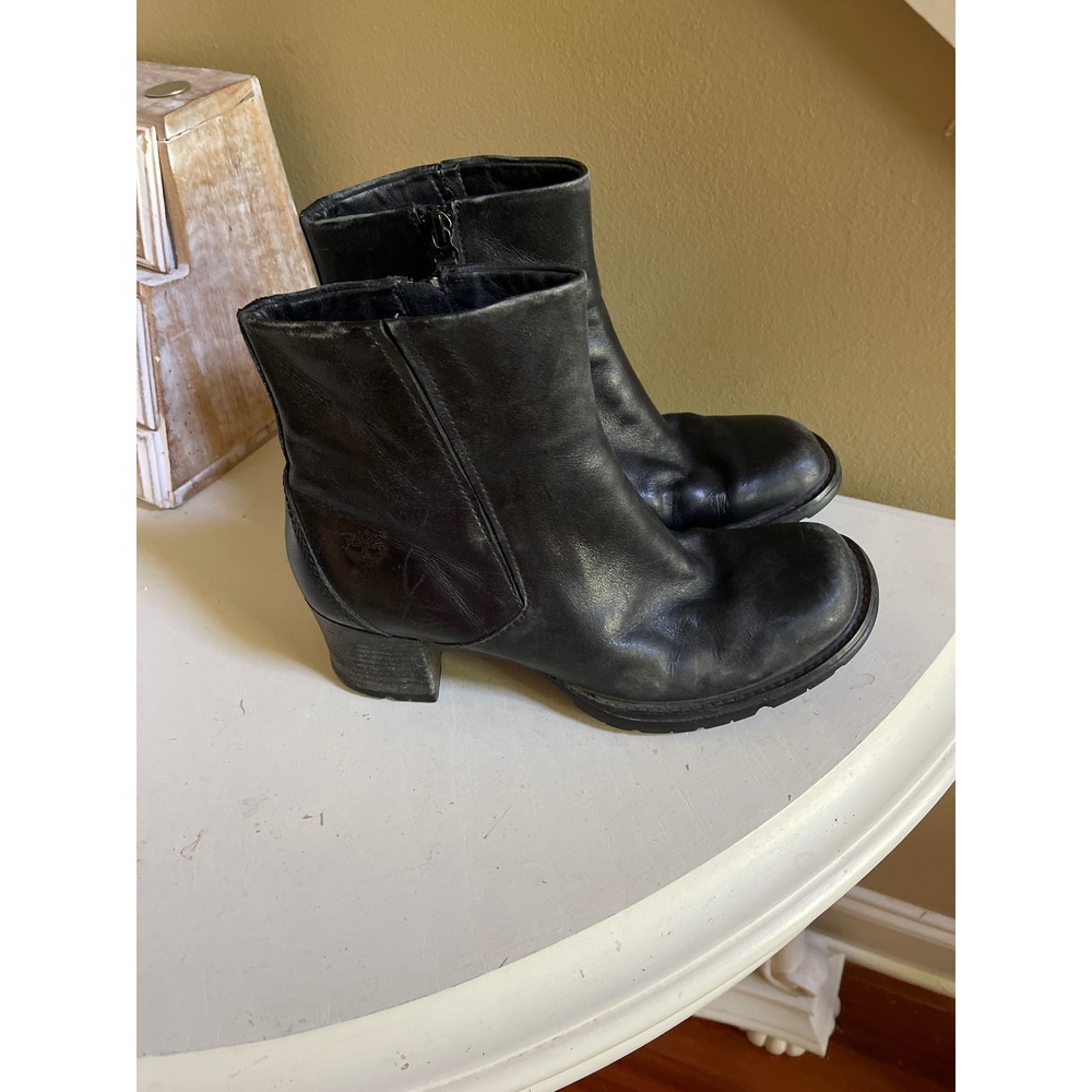 Timberland Ankle Boot Women's Size 8 Black Leather Alyse Y2K Chunky Heel